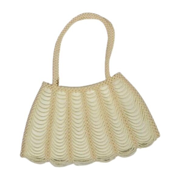 Beaded Purse Scalloped Champagne/Cream Evening Bag Mini Clutch Bag Dressy - Picture 1 of 6